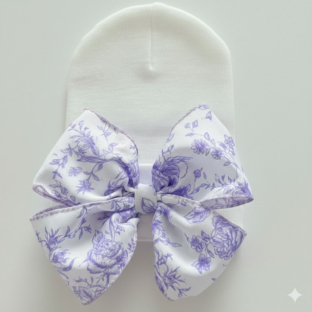 Ilybean Blue or Pink Toile Floral Bow White Hospital Hat