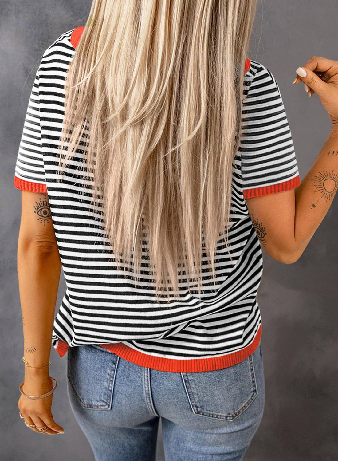 Striped Colorblock Crew Neck Knit Sweater