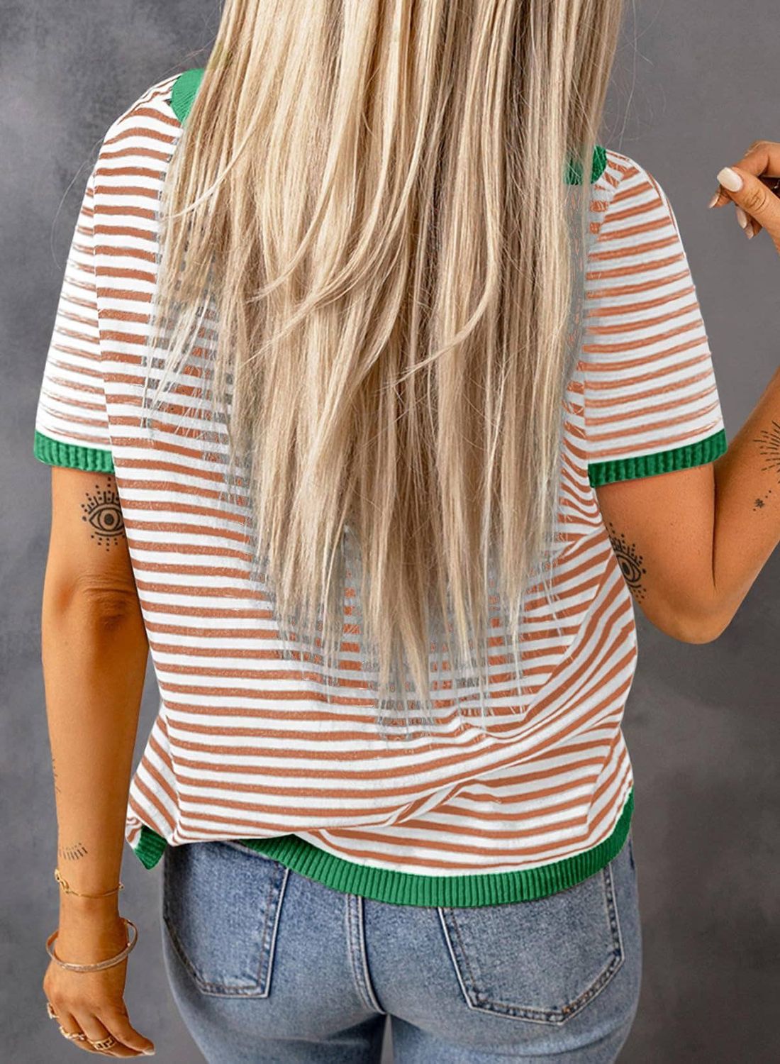 Striped Colorblock Crew Neck Knit Sweater
