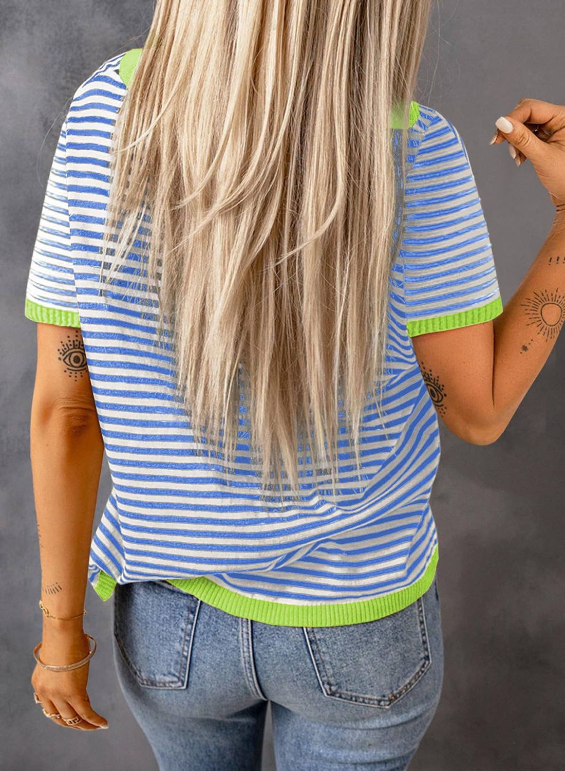 Striped Colorblock Crew Neck Knit Sweater