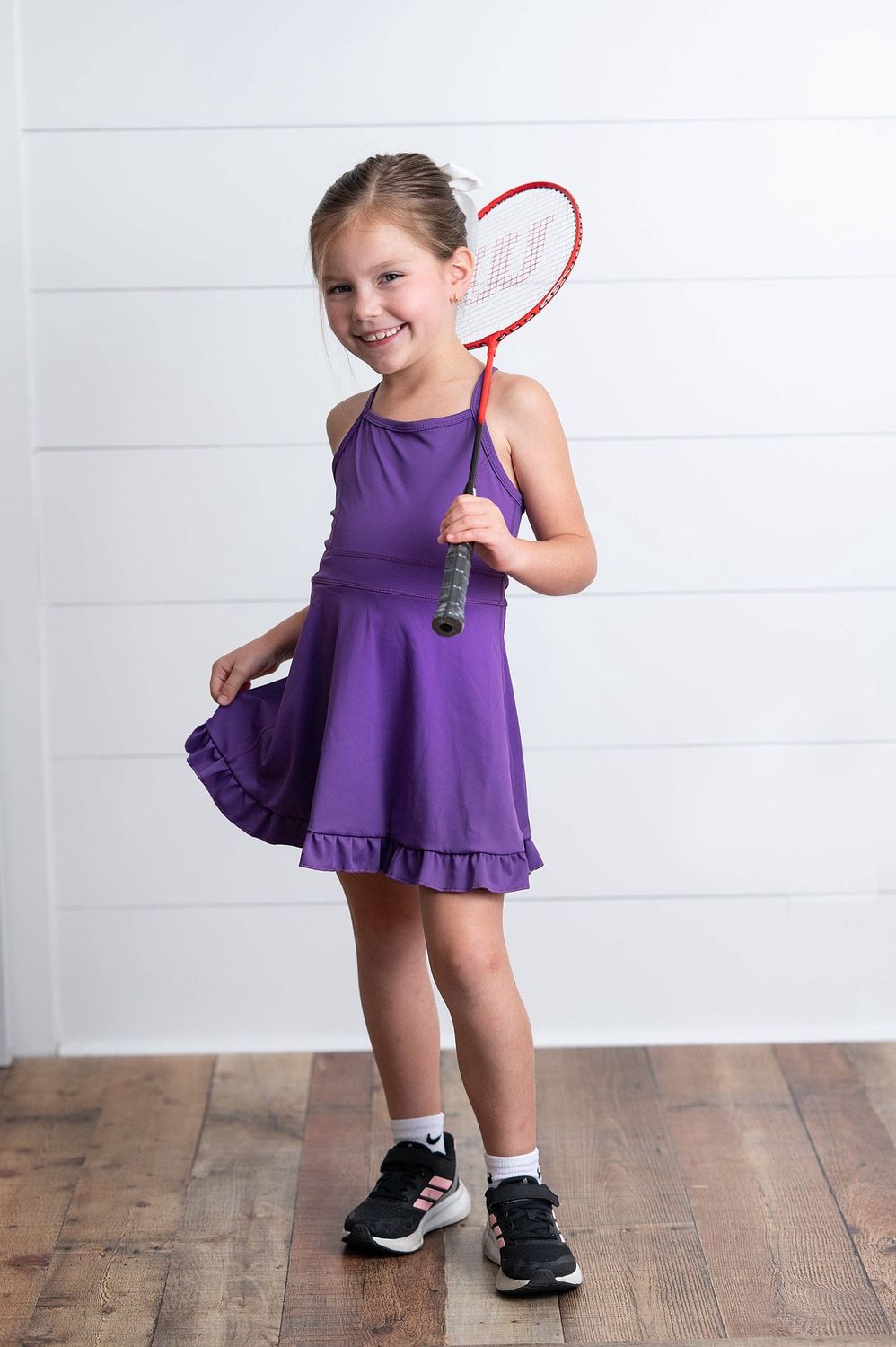 Girls Purple Berry Athletic Active Sport Ruffle Dress
