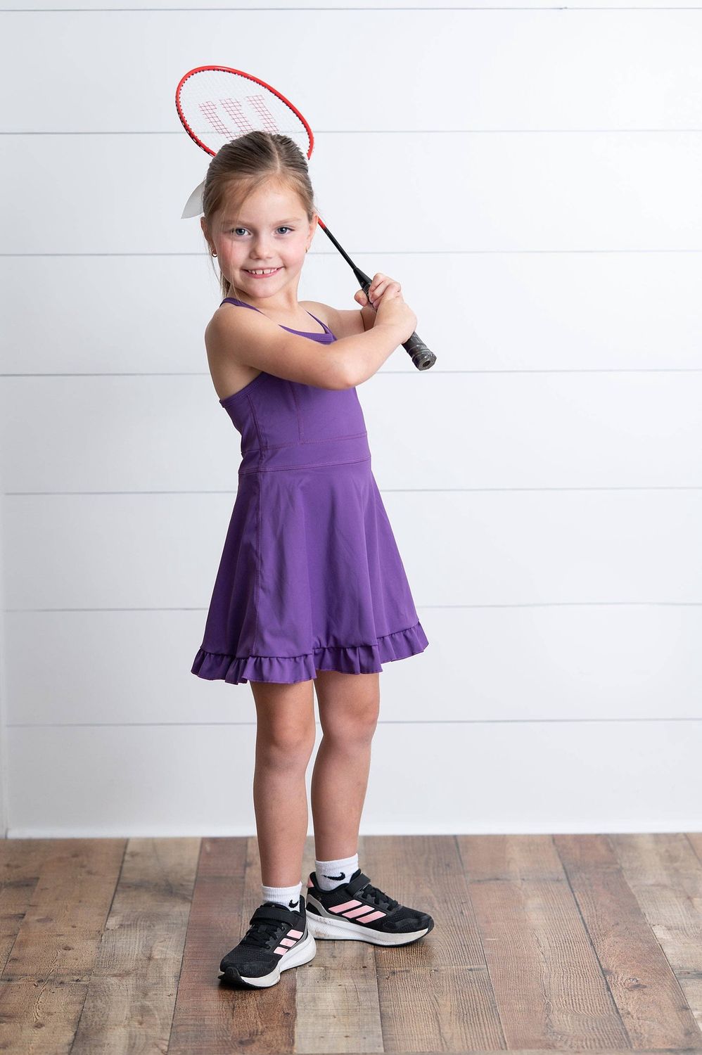 Girls Purple Berry Athletic Active Sport Ruffle Dress