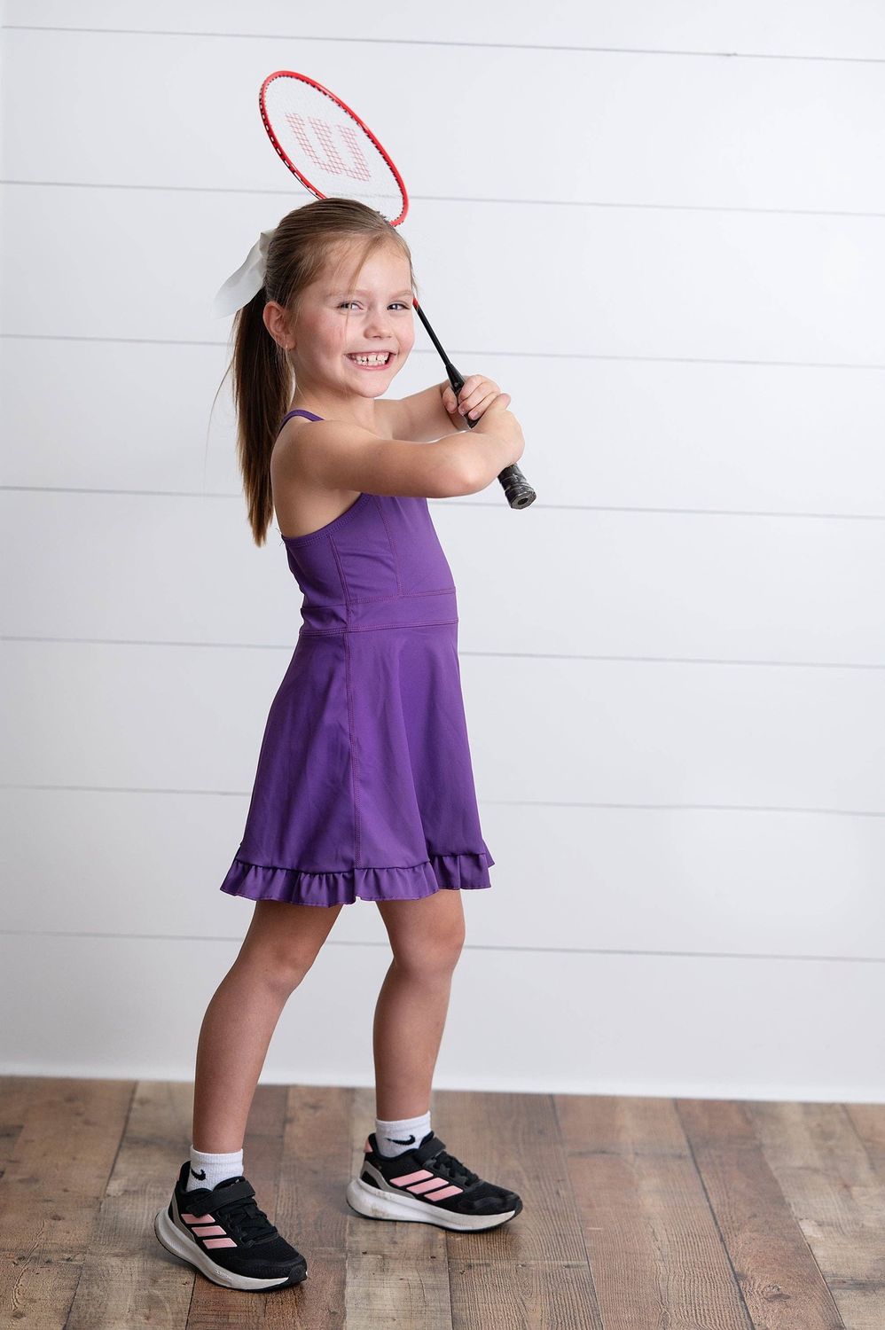 Girls Purple Berry Athletic Active Sport Ruffle Dress