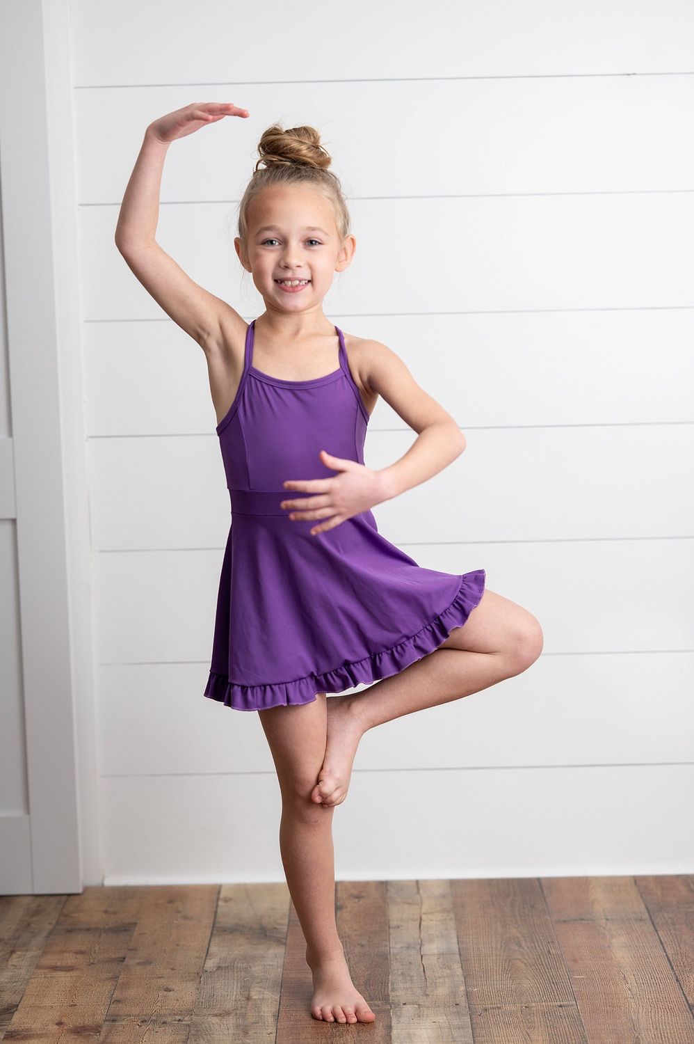 Girls Purple Berry Athletic Active Sport Ruffle Dress