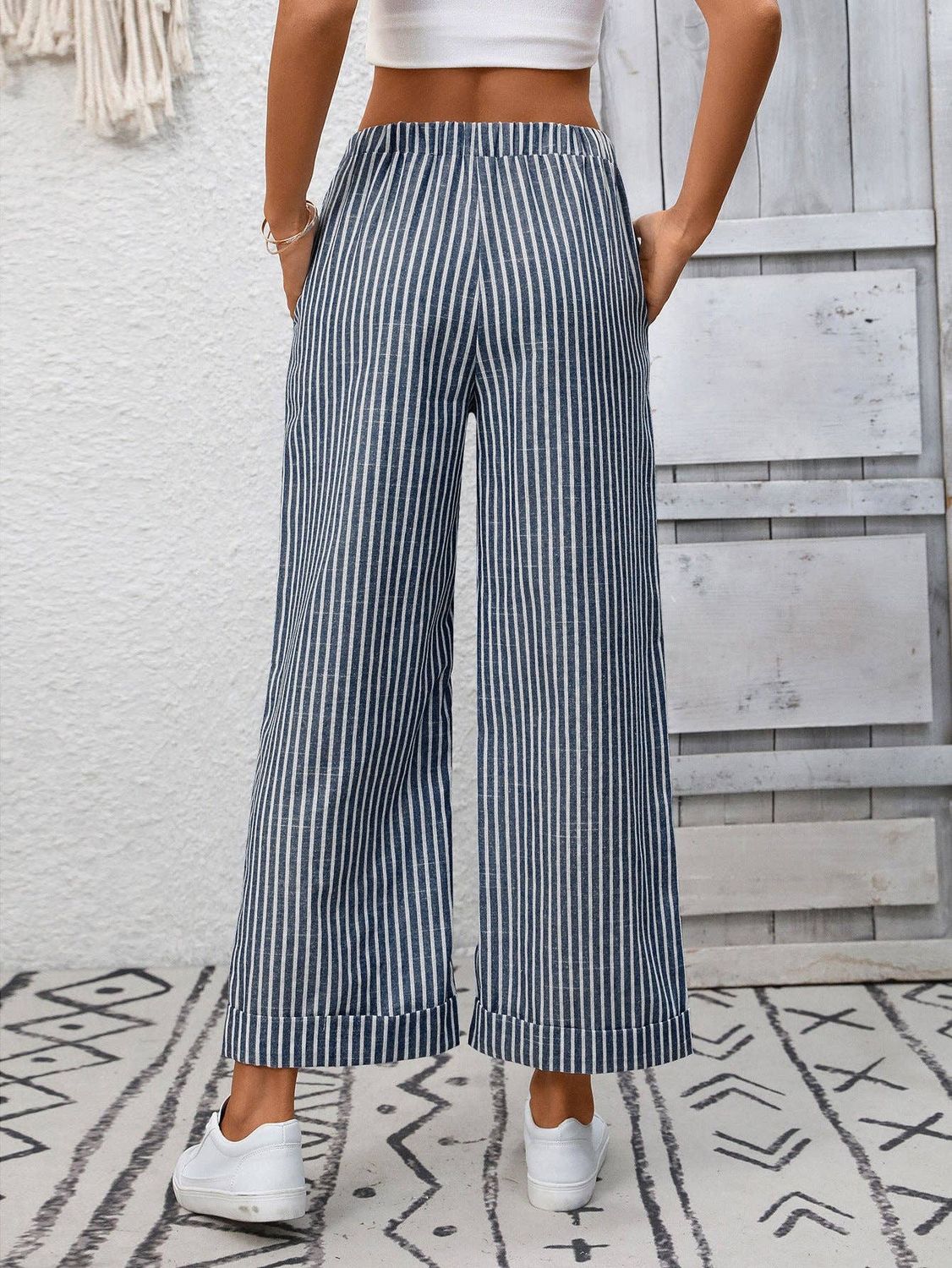 Striped High Waist Wide Leg Pants Casual Summer