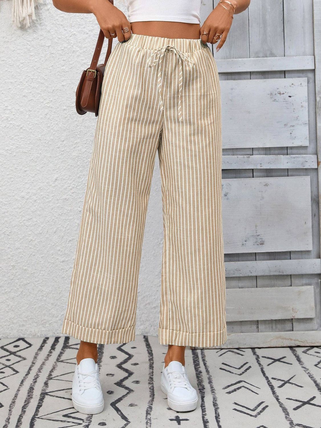 Striped High Waist Wide Leg Pants Casual Summer