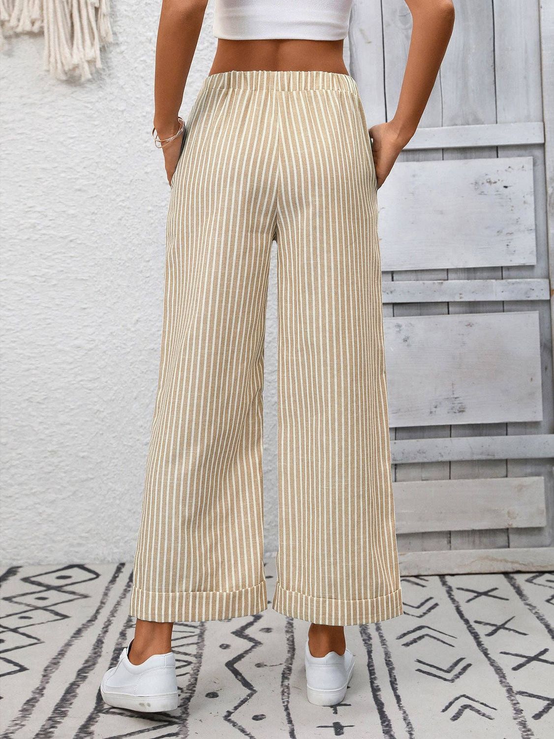 Striped High Waist Wide Leg Pants Casual Summer