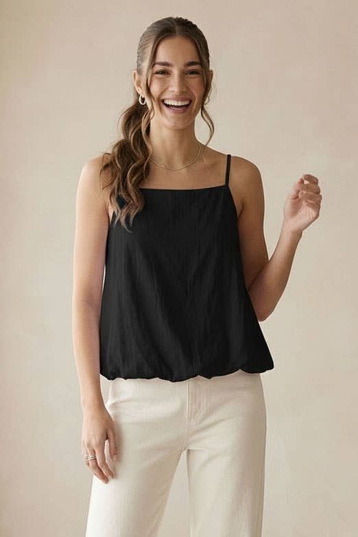 Billowy Cami Top With Bubble Hem, Color: Black, Size: L