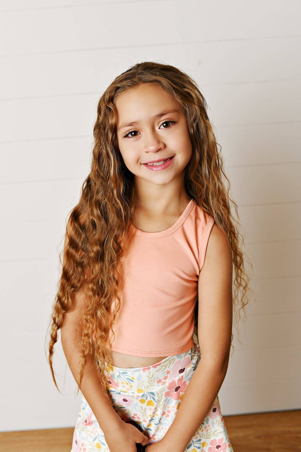 Kids Floral &amp; Coral 2 Piece Athletic Active Skirt Sport Set