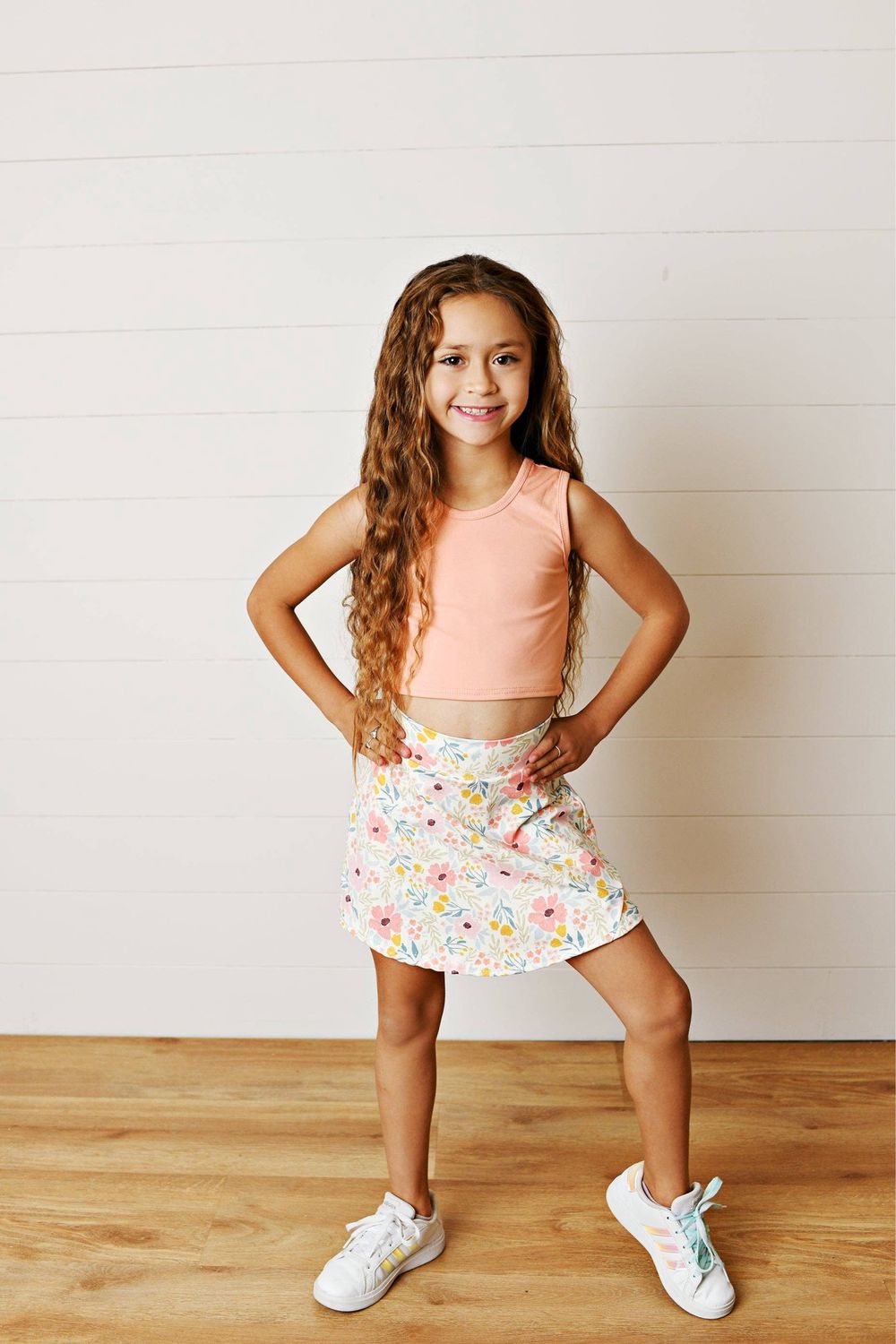 Kids Floral &amp; Coral 2 Piece Athletic Active Skirt Sport Set