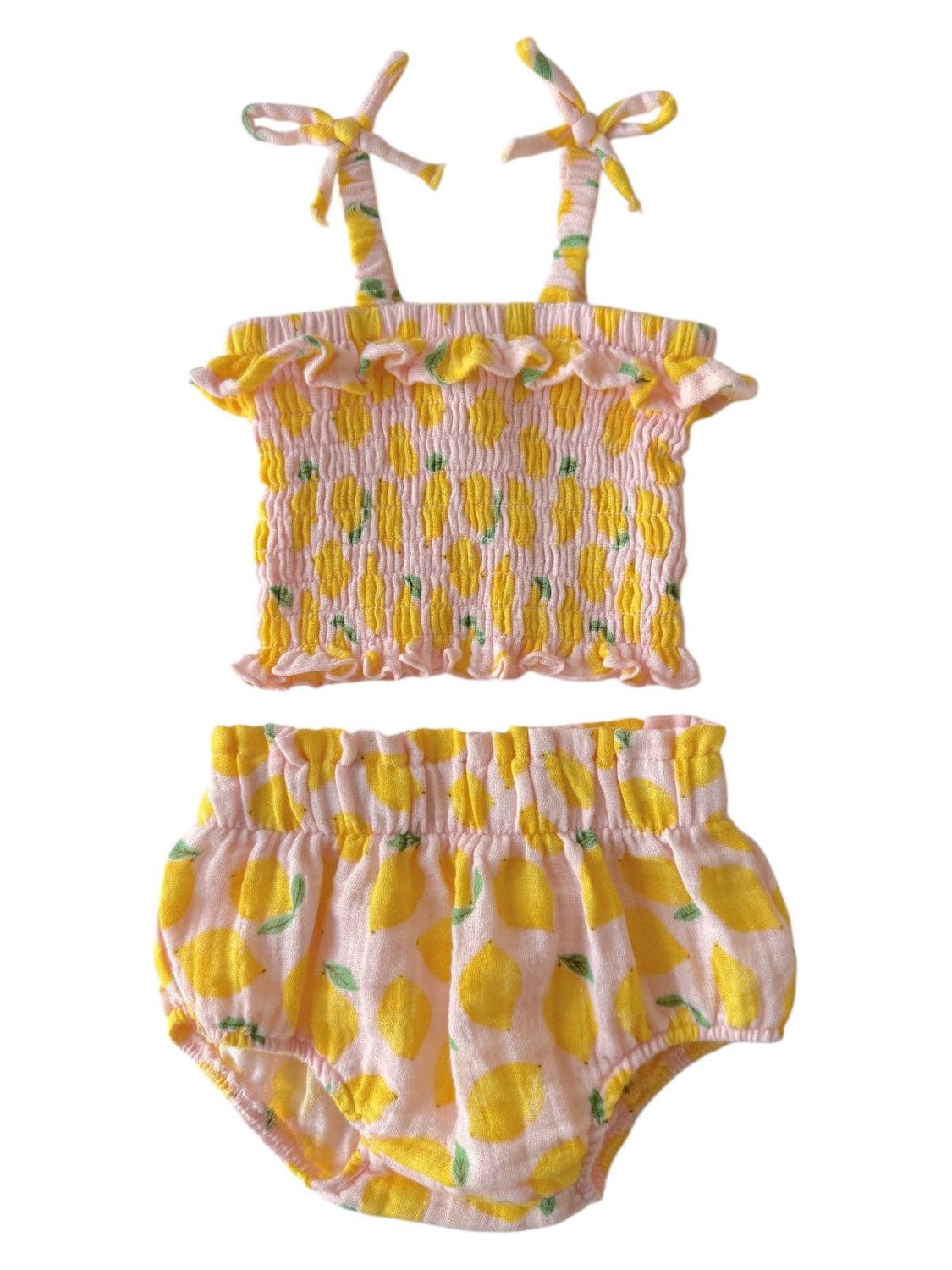 Lemon Sorbet / Muslin Smocked Ruffle Top &amp; Bloomer