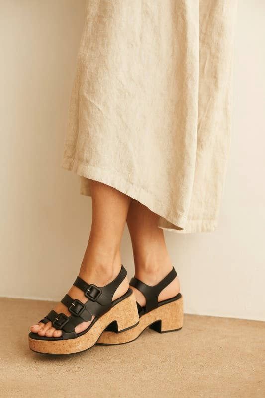 Triple Buckle Cork Platform Sandal