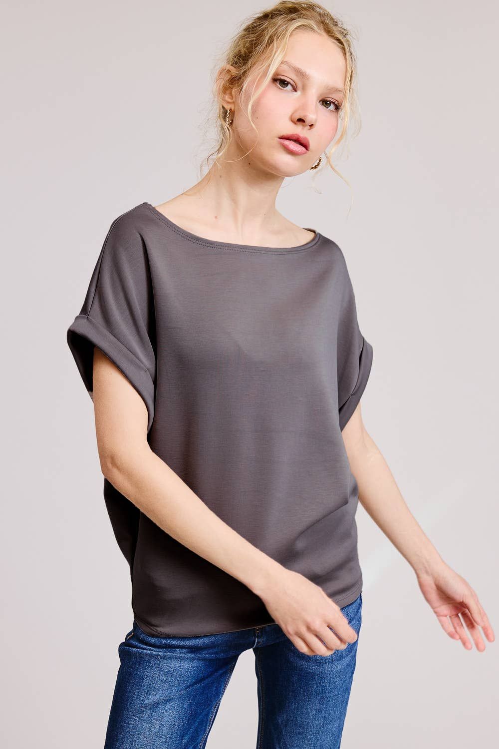 Cuff Sleeve Dolman Scuba Top