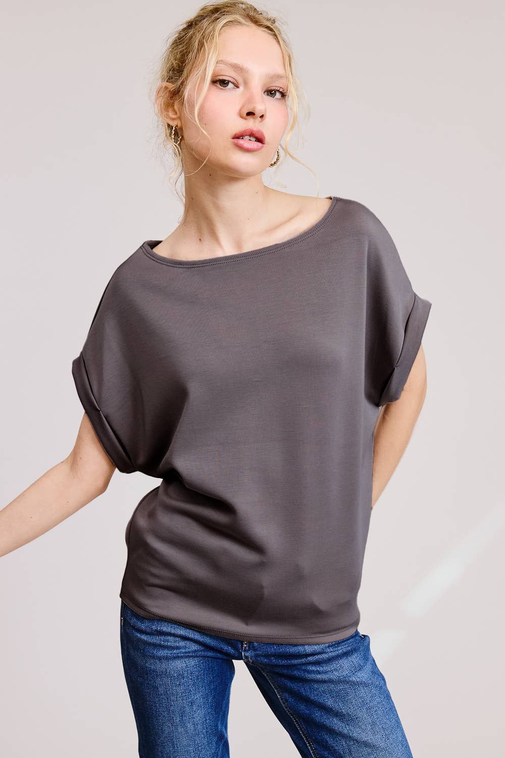 Cuff Sleeve Dolman Scuba Top