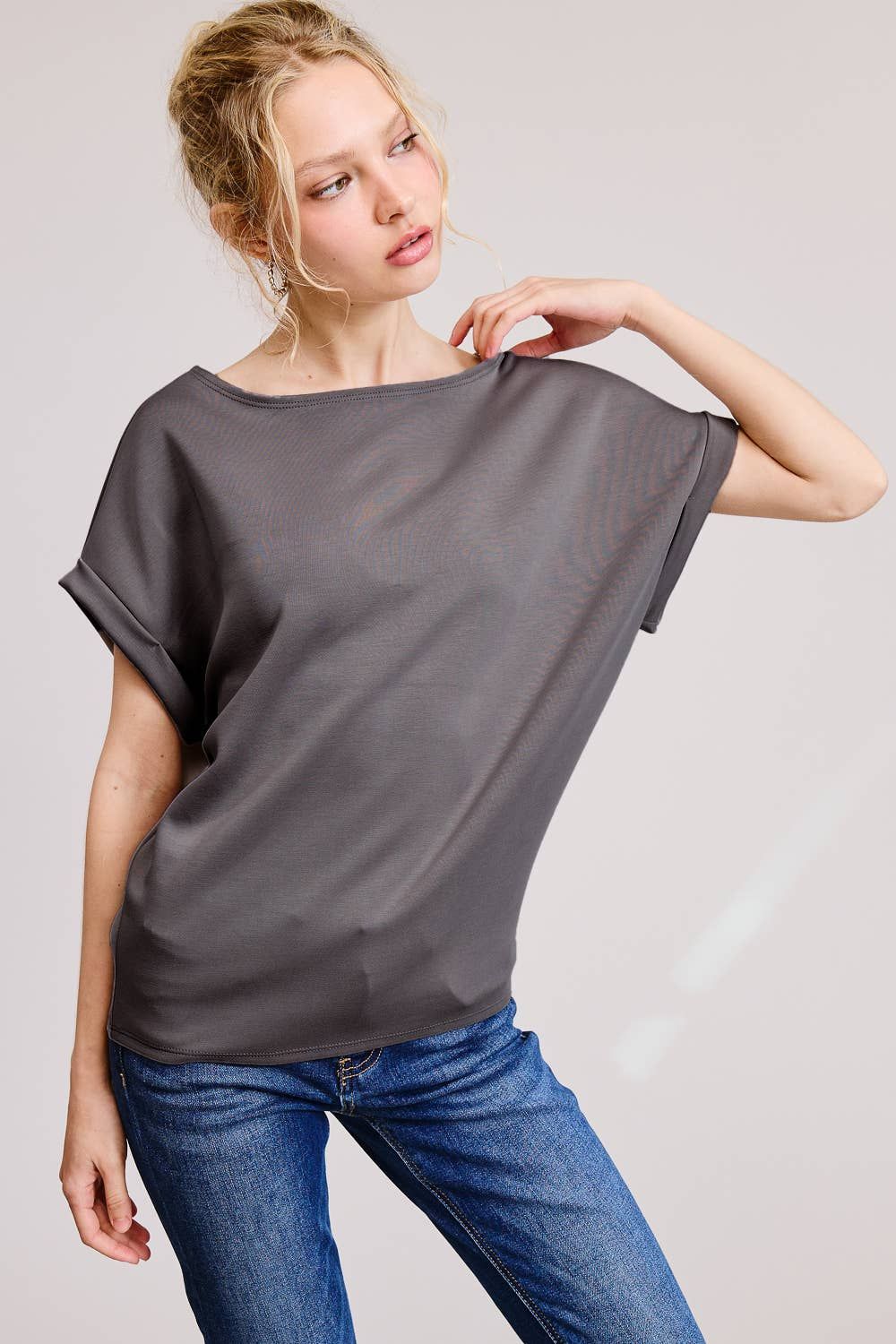Cuff Sleeve Dolman Scuba Top