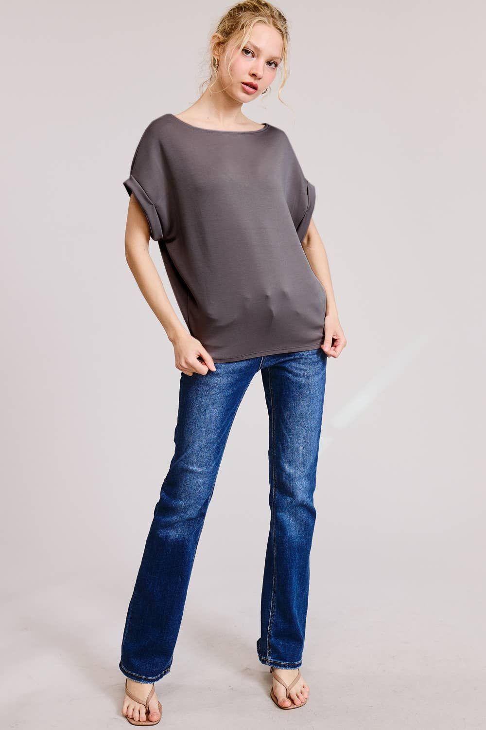 Cuff Sleeve Dolman Scuba Top