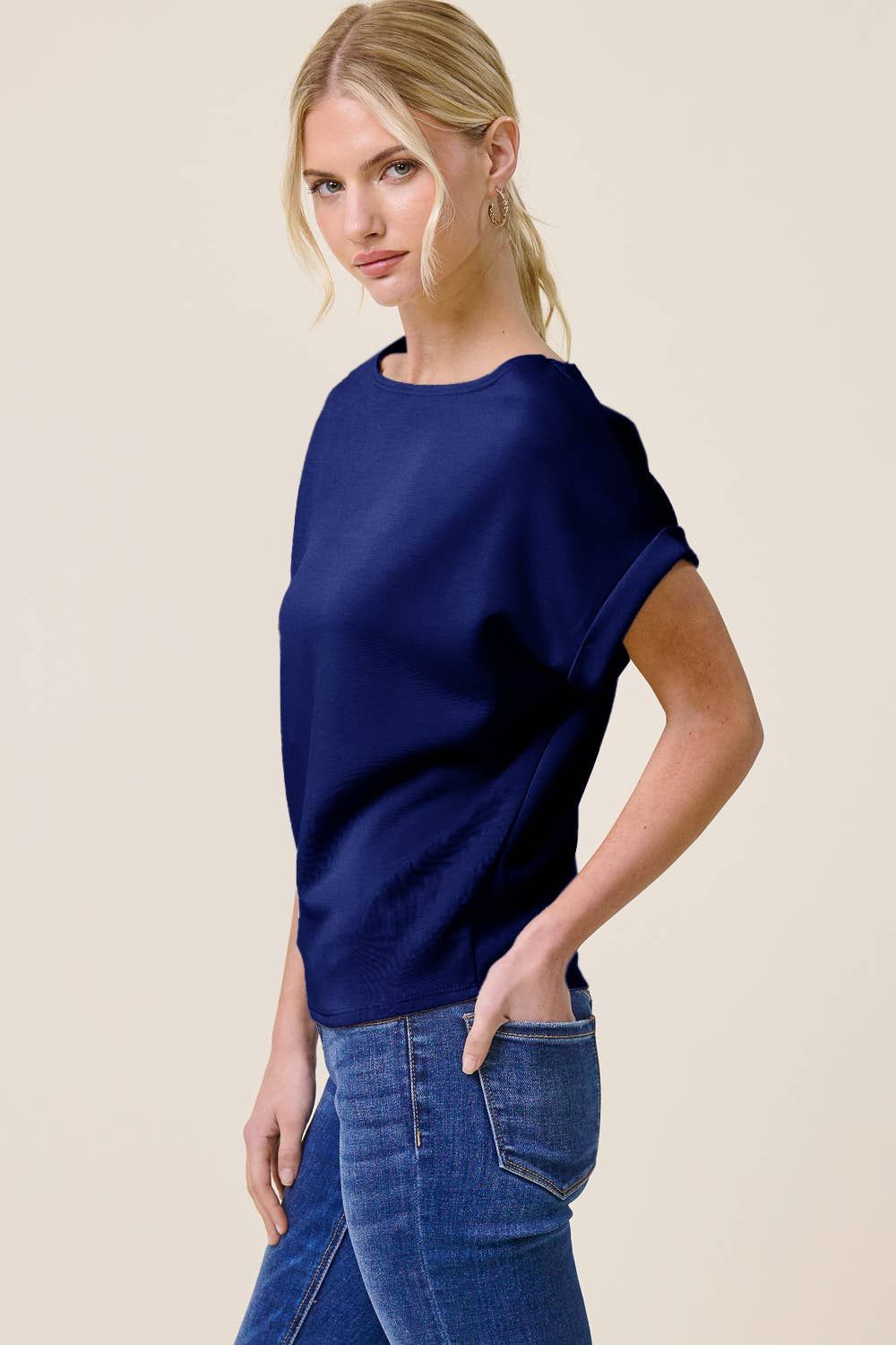 Cuff Sleeve Dolman Scuba Top