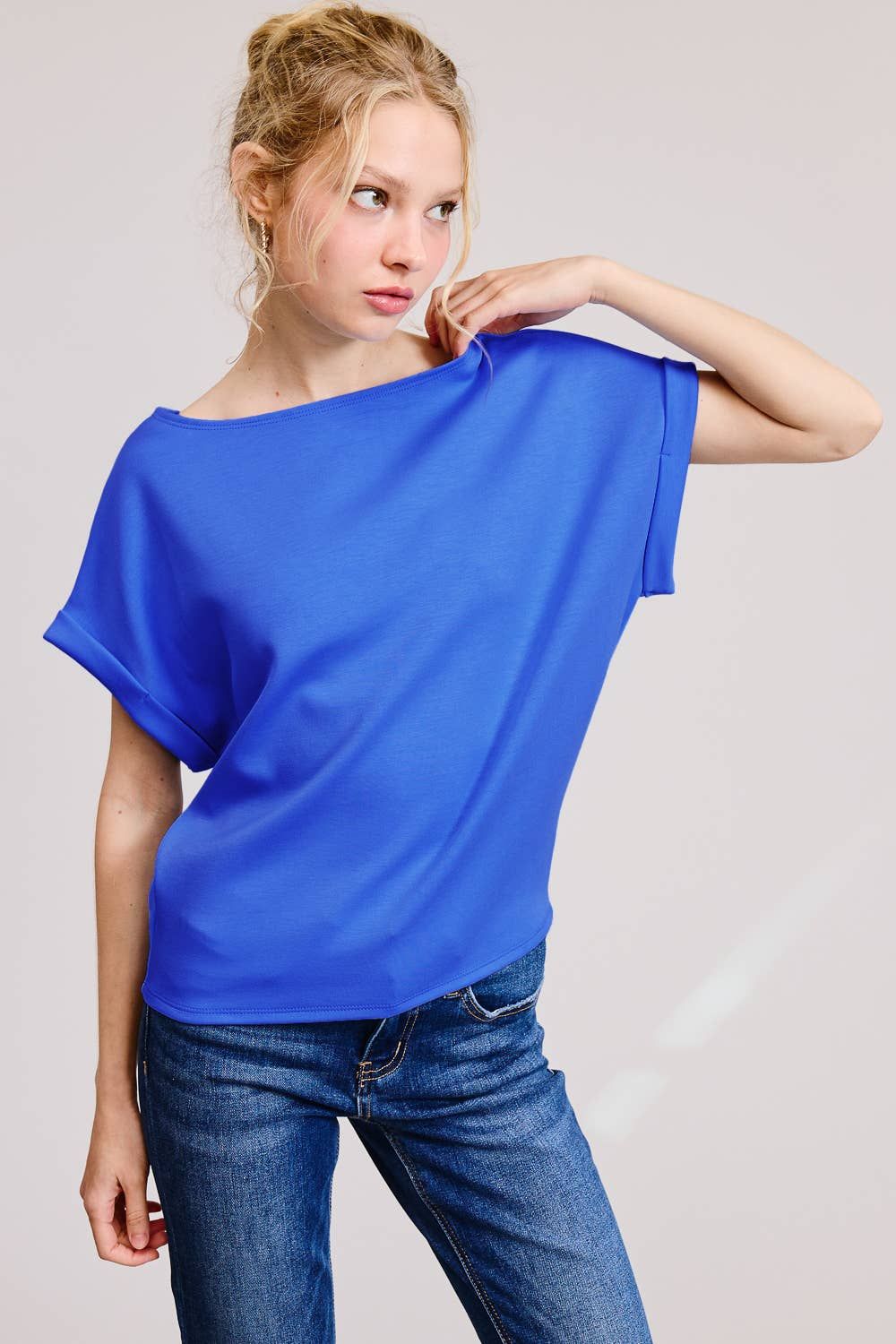 Cuff Sleeve Dolman Scuba Top