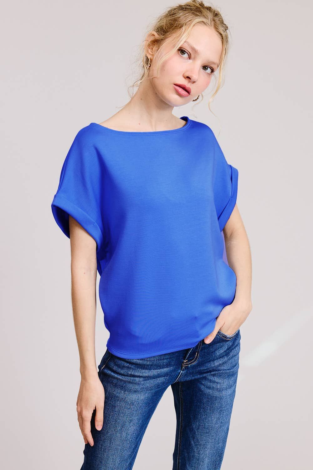 Cuff Sleeve Dolman Scuba Top