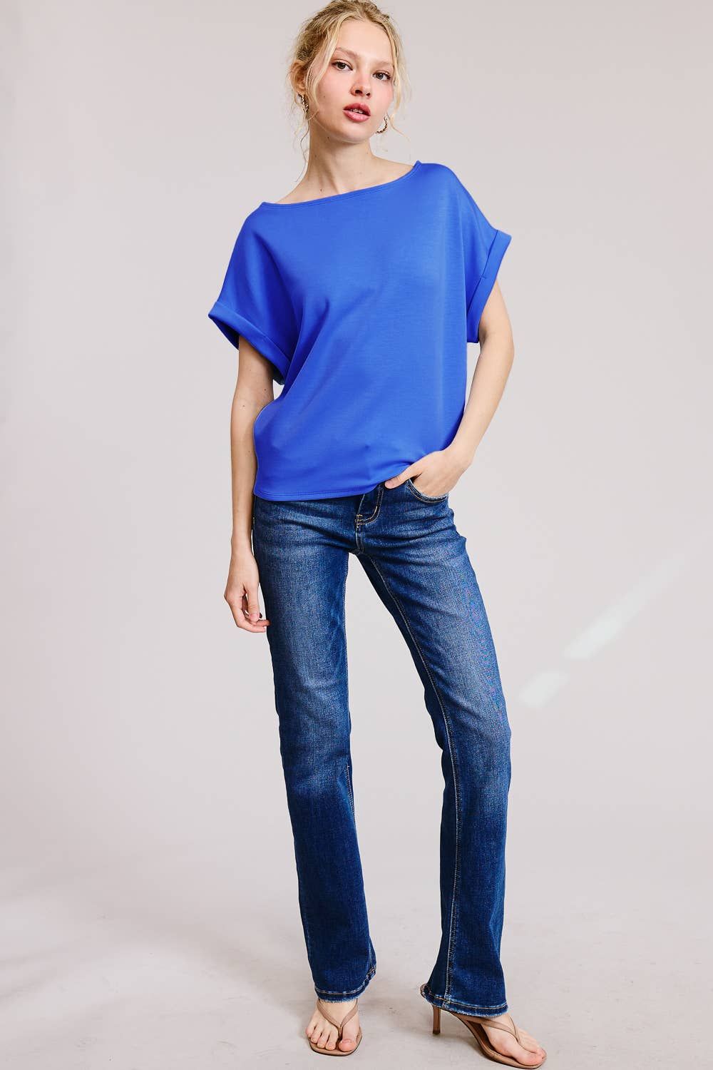 Cuff Sleeve Dolman Scuba Top