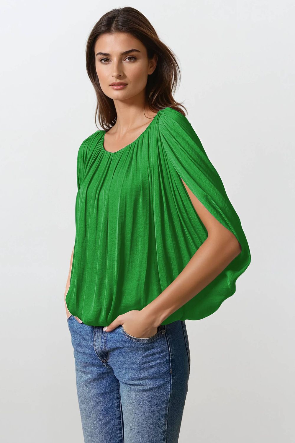Grecian Drape Bubble Blouse