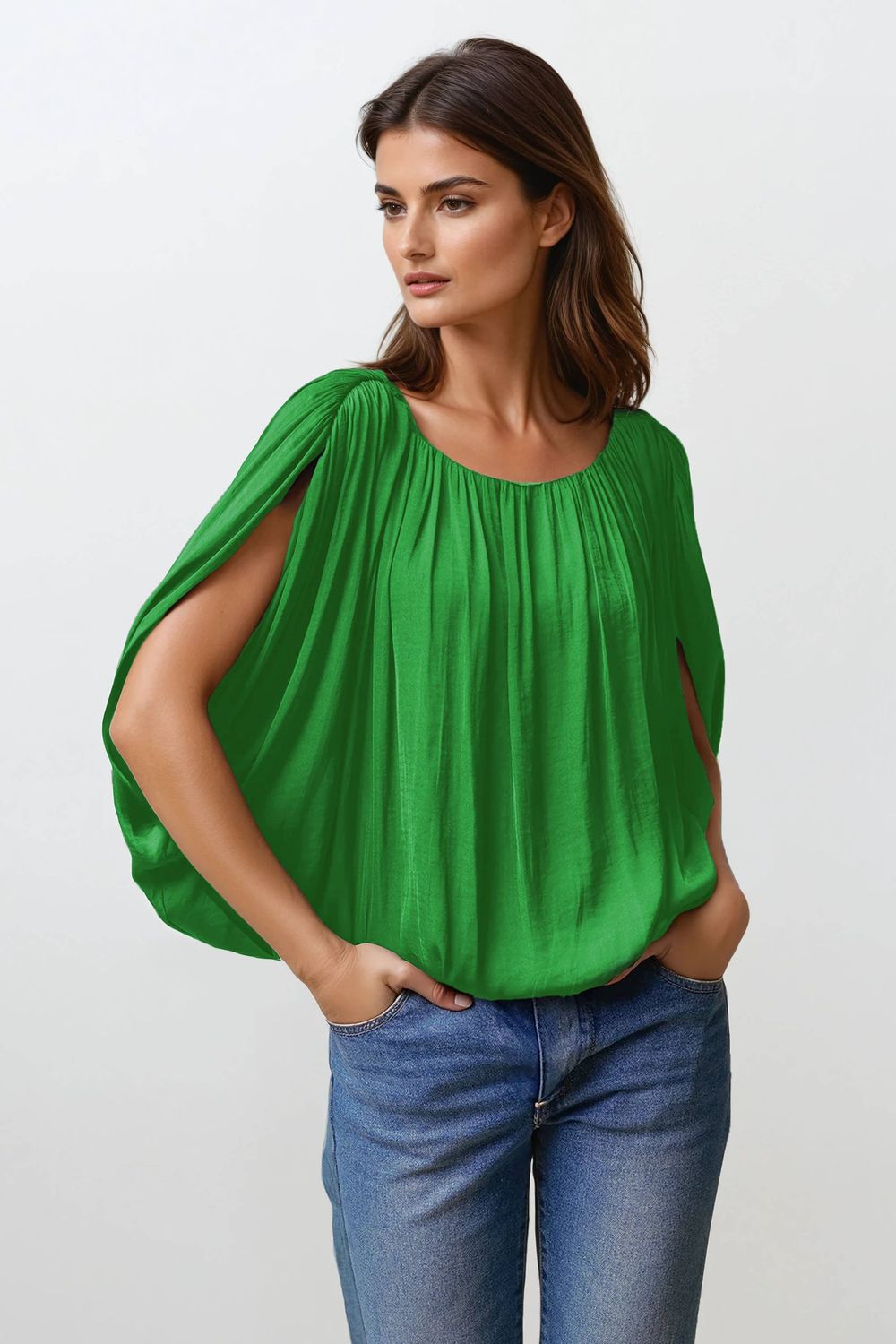 Grecian Drape Bubble Blouse