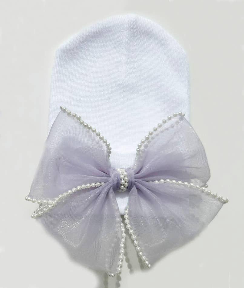 Pink, White &amp; Black Chiffon Pearl Bow Newborn Girl Hospital