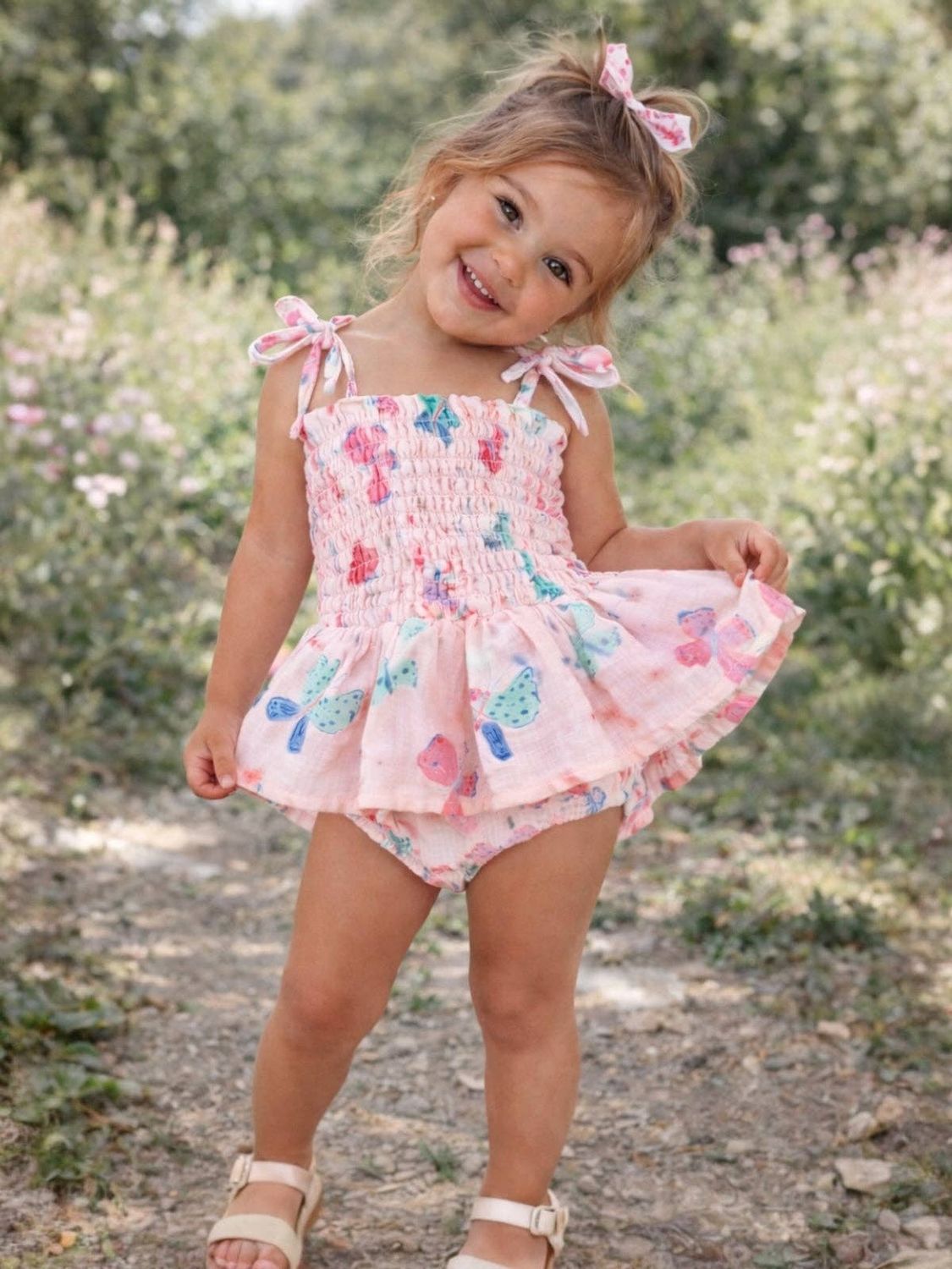 Whimsical Butterflies / Muslin Smocked Bubble w/ Skirt