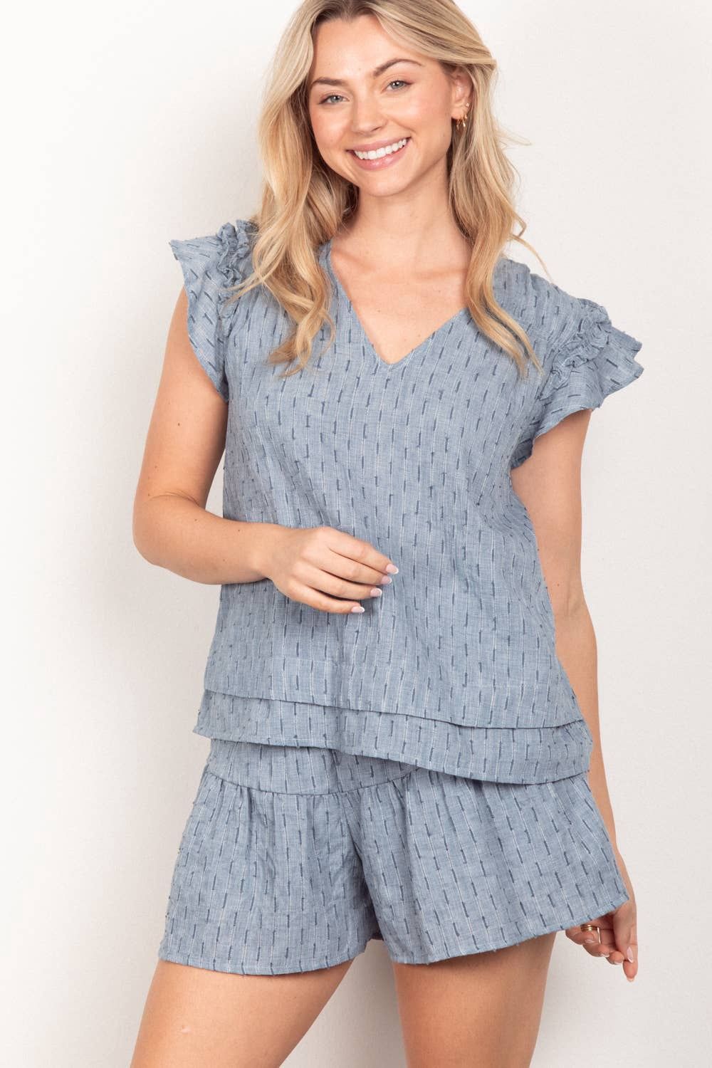 NT11539SET-Solid Cotton Woven Cute Top &amp; Shorts Set