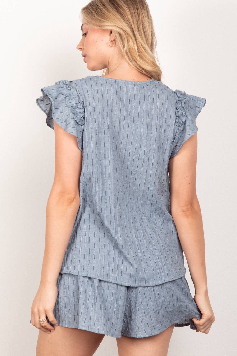 NT11539SET-Solid Cotton Woven Cute Top &amp; Shorts Set