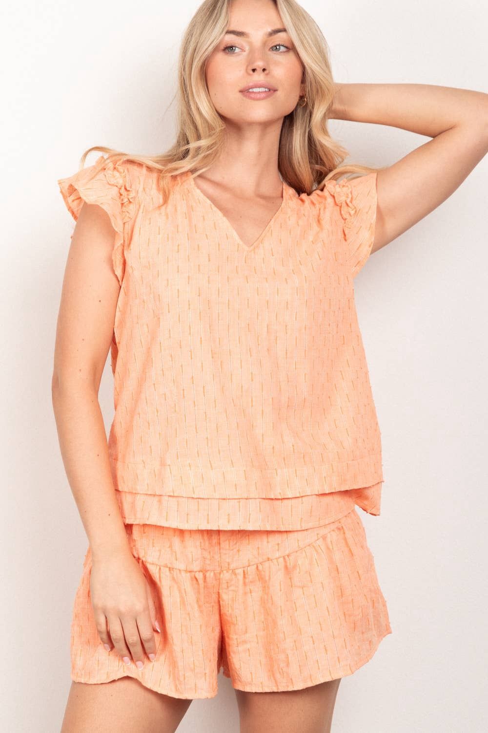 NT11539SET-Solid Cotton Woven Cute Top &amp; Shorts Set