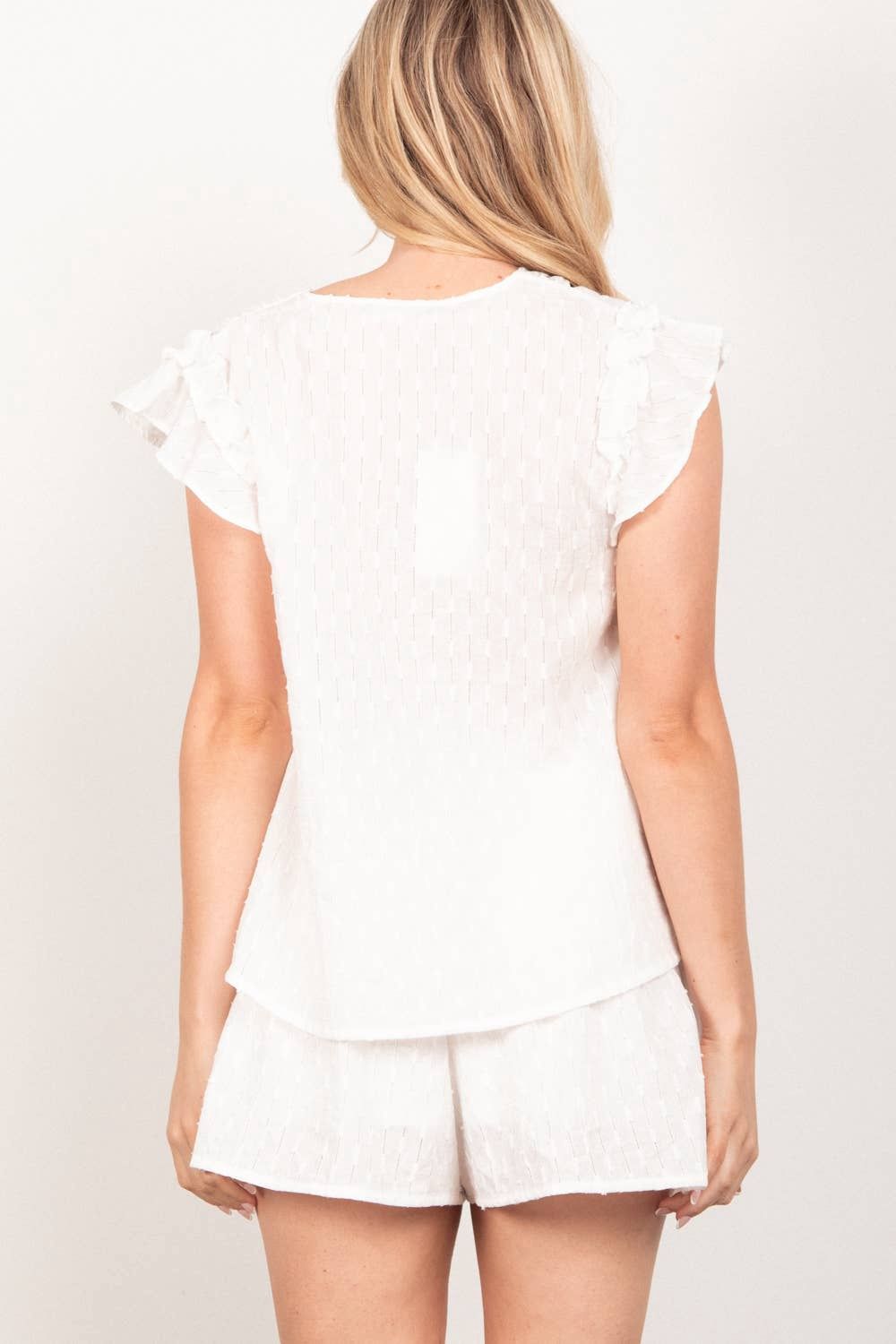 NT11539SET-Solid Cotton Woven Cute Top &amp; Shorts Set