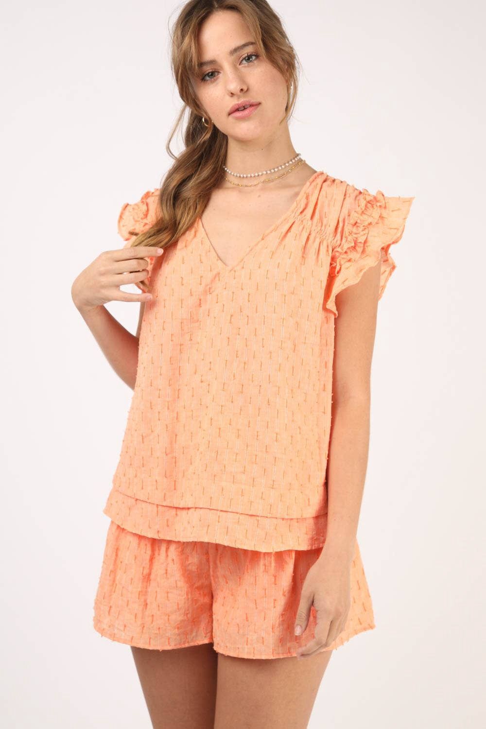 NT11539SET-Solid Cotton Woven Cute Top &amp; Shorts Set