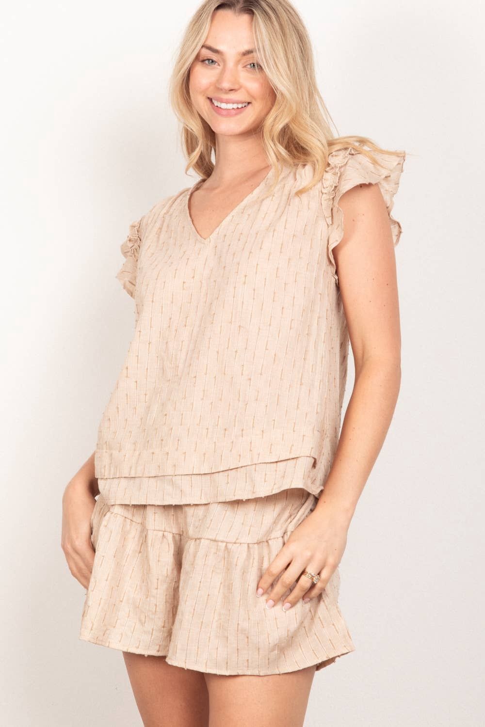 NT11539SET-Solid Cotton Woven Cute Top &amp; Shorts Set