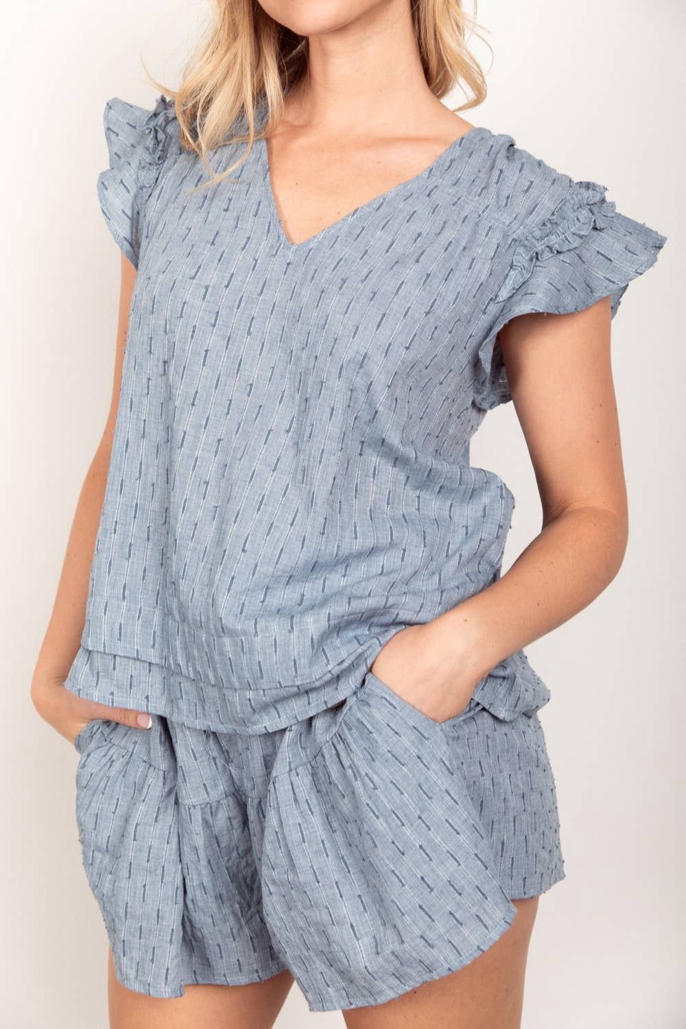 NT11539SET-Solid Cotton Woven Cute Top &amp; Shorts Set