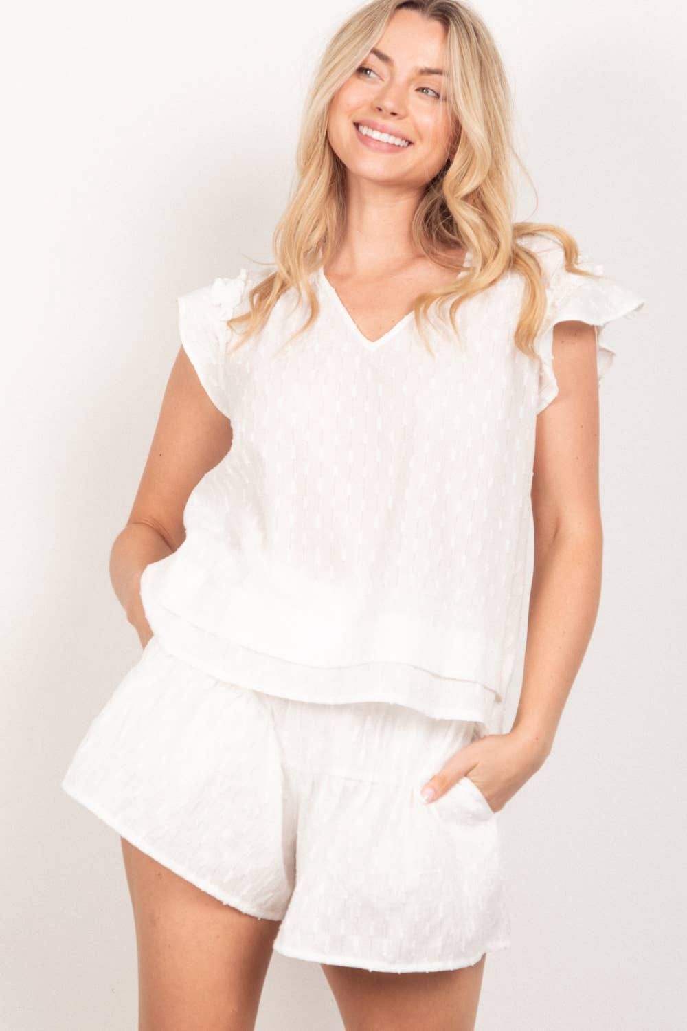 NT11539SET-Solid Cotton Woven Cute Top &amp; Shorts Set