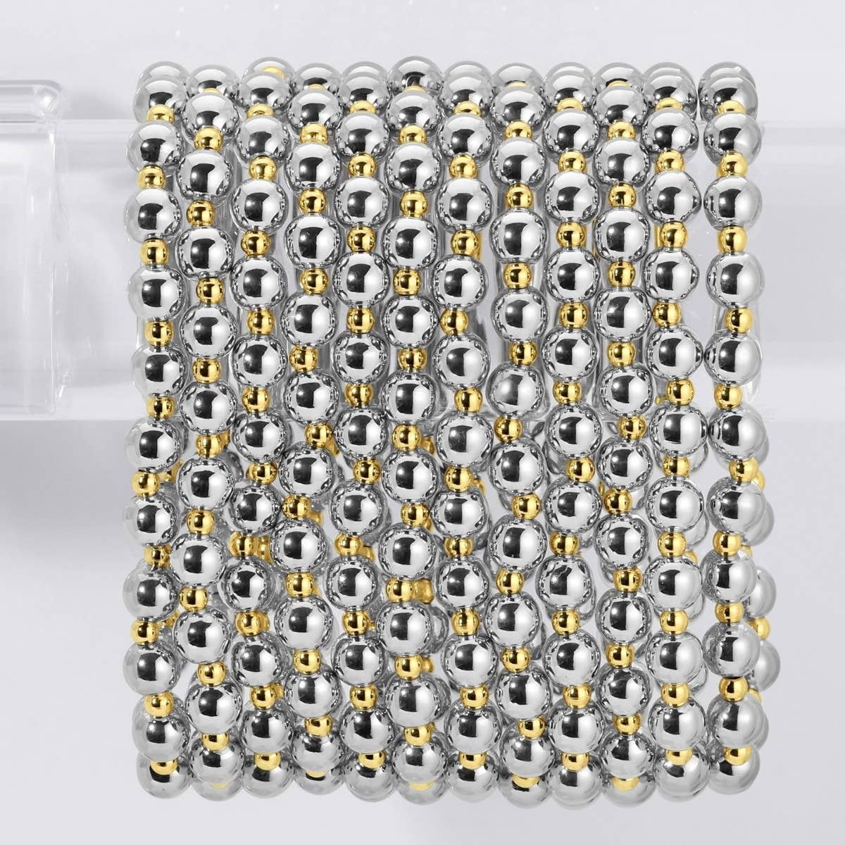 6mm Stretch Bead Bracelet with 3mm Bead Accents, Color: Silver/Gold