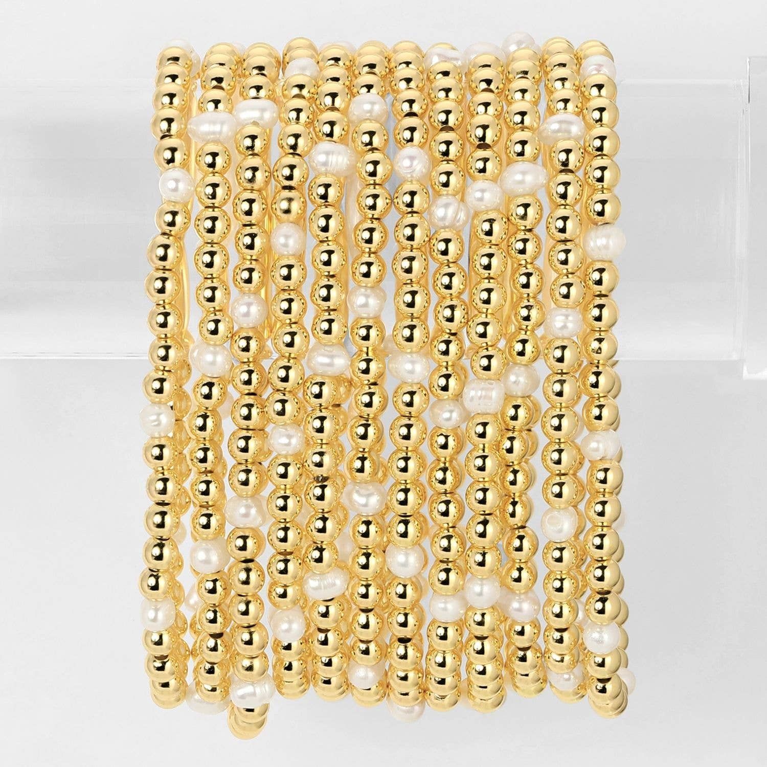 4mm Bead &amp; Pearl Stretch Bracelet