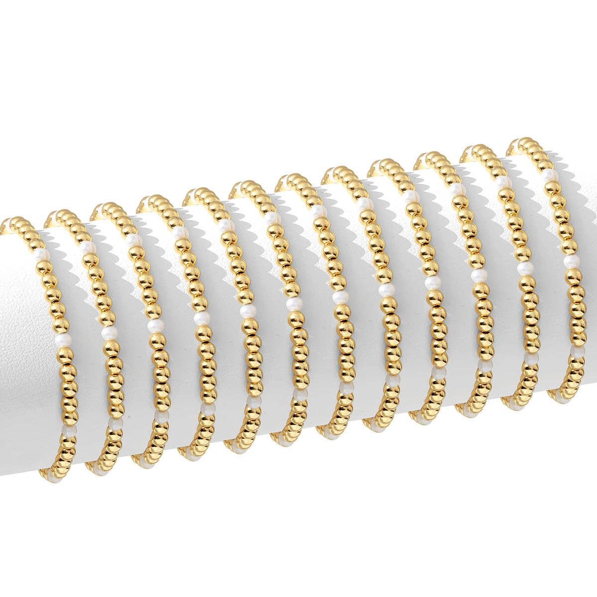 4mm Bead &amp; Pearl Stretch Bracelet