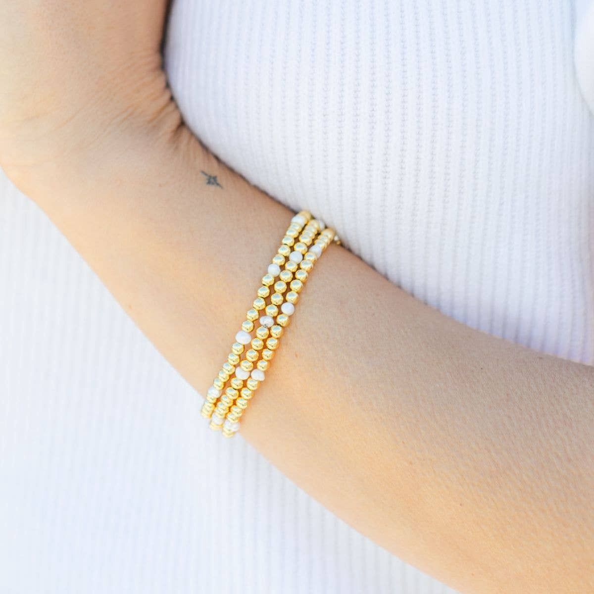 4mm Bead &amp; Pearl Stretch Bracelet