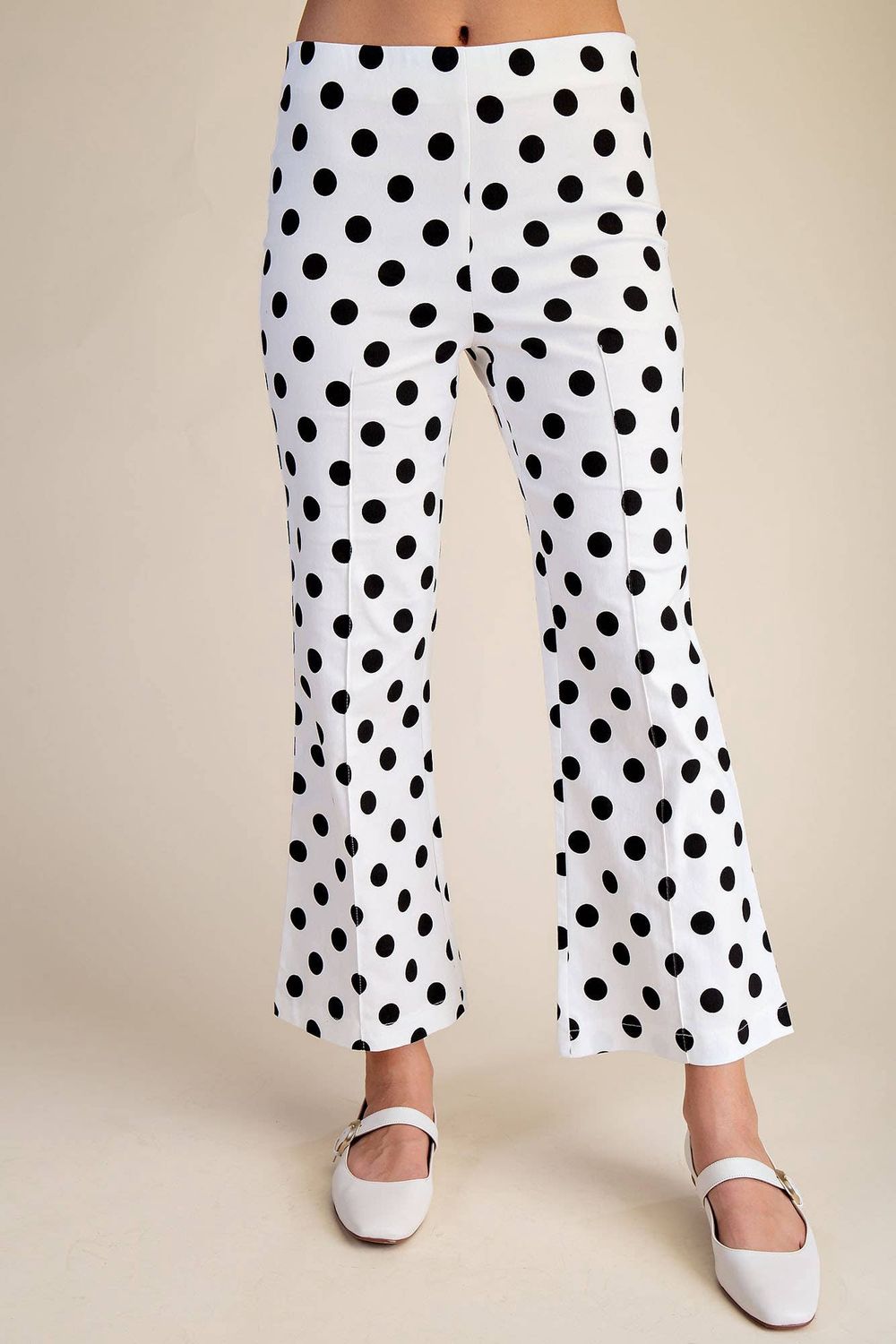 Flare Crop Dot Pants, Color: White, Size: M
