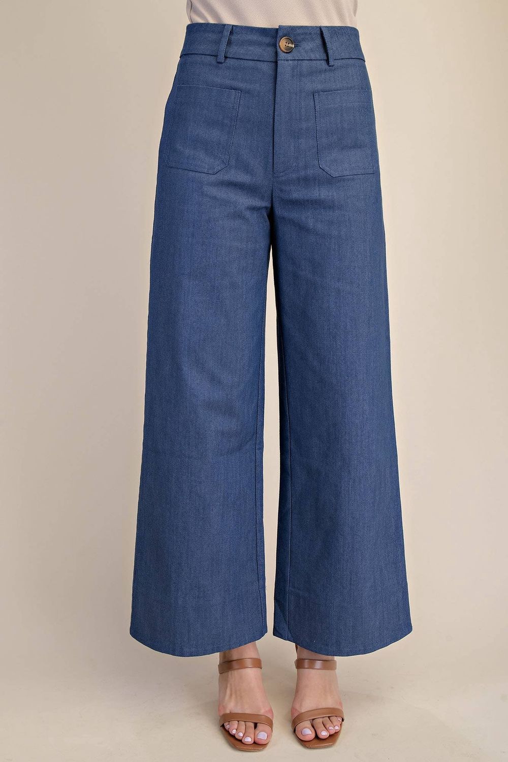 High Rise Front Pocket Wide Jeans, Color: indigo, Size: sm