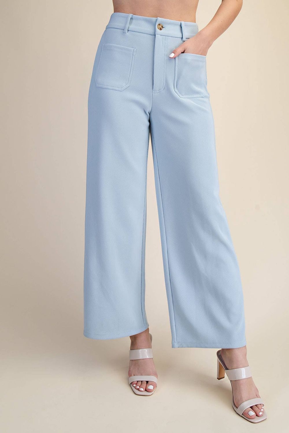 High Rise Front Pocket Stretchy Wide Pants