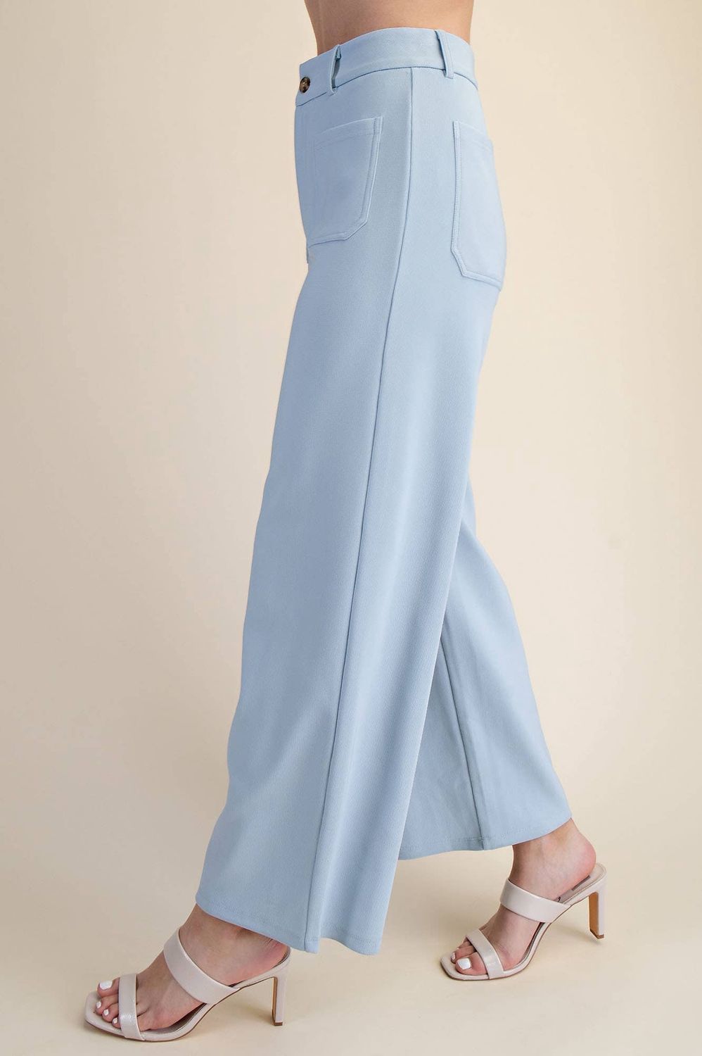 High Rise Front Pocket Stretchy Wide Pants