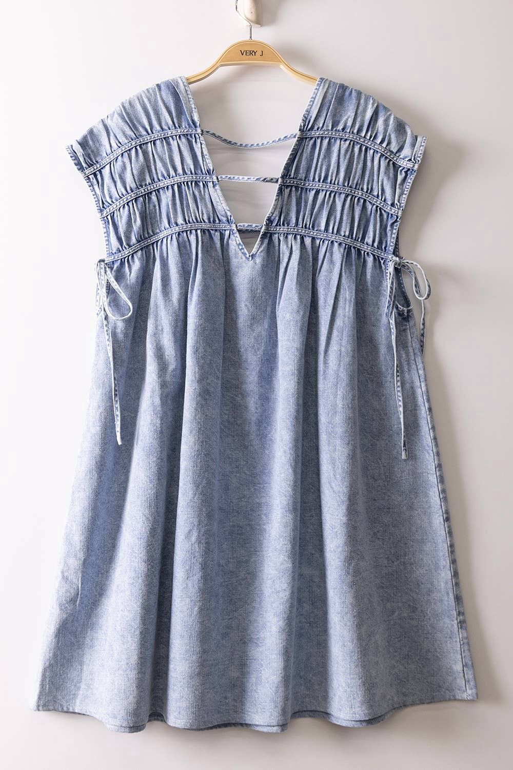 ND32132-Mineral Washed Chambray Mini Dress