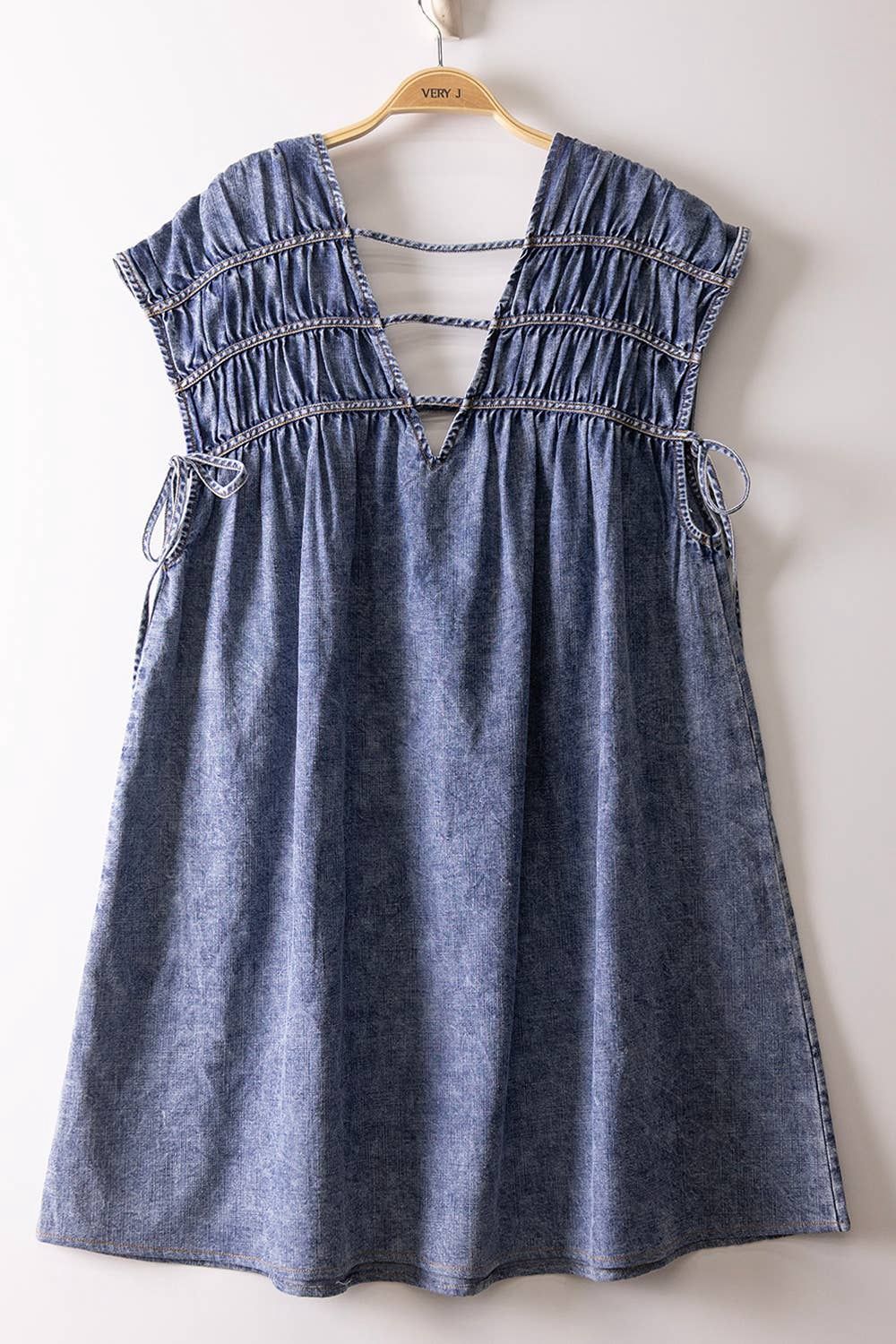 ND32132-Mineral Washed Chambray Mini Dress