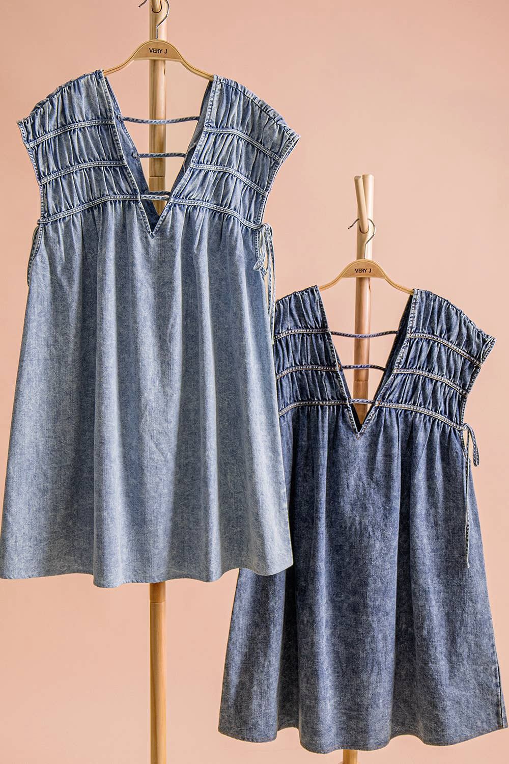 ND32132-Mineral Washed Chambray Mini Dress