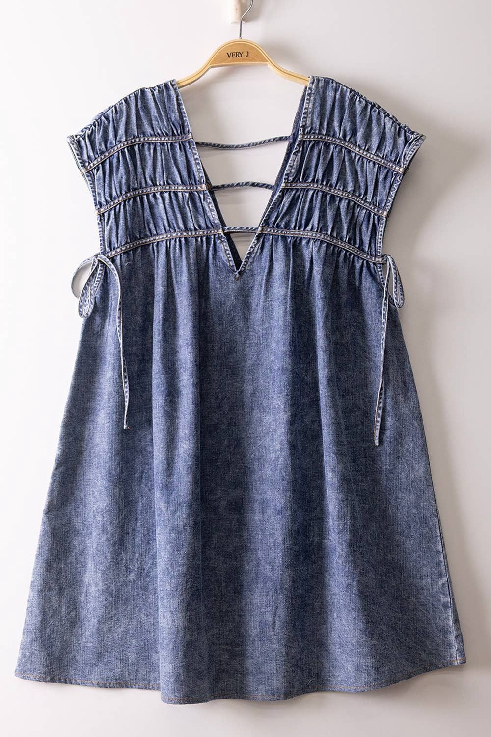 ND32132-Mineral Washed Chambray Mini Dress