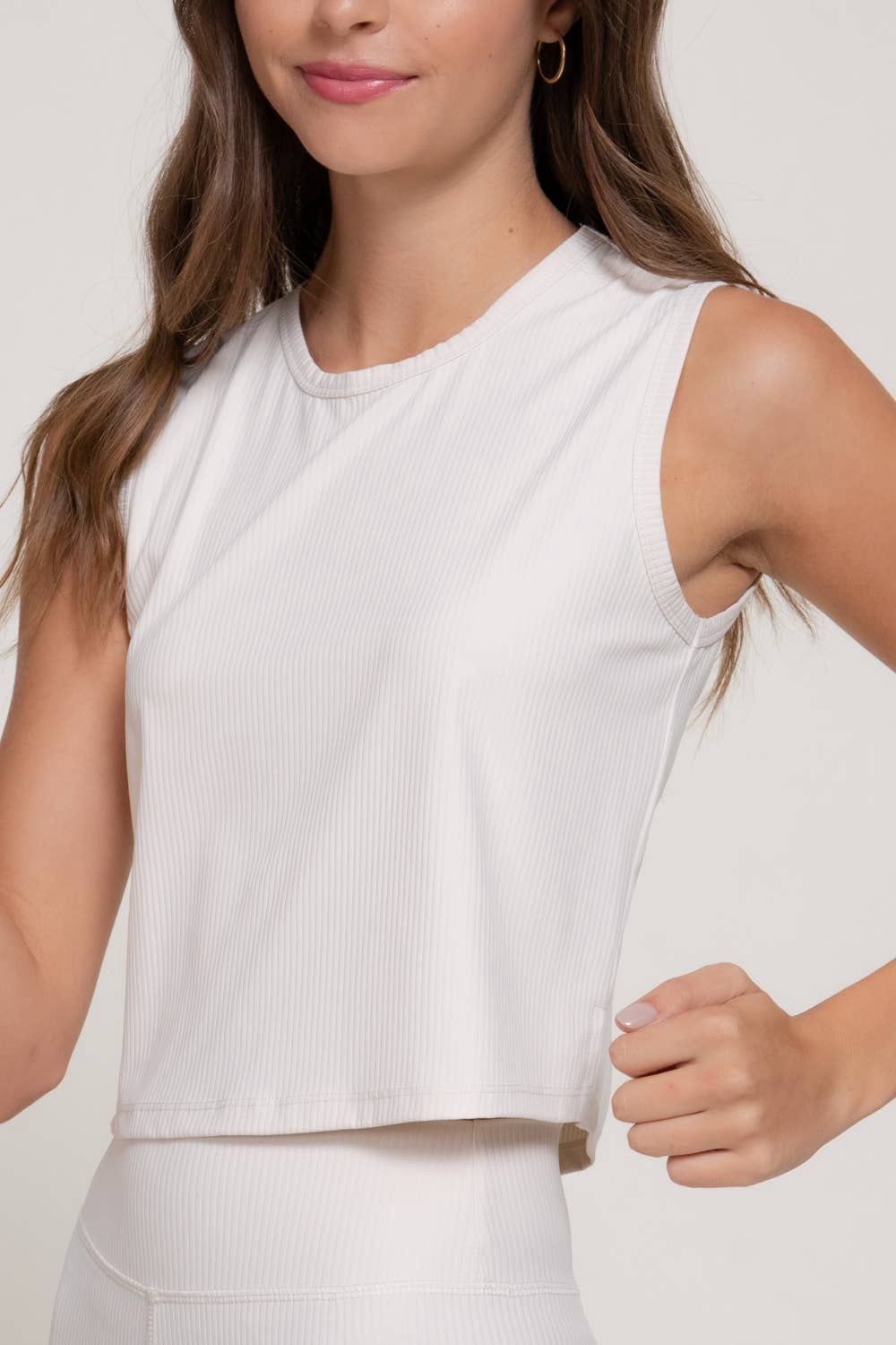 Sleeveless Round Neck Ribbed Workout Top with Side Slit