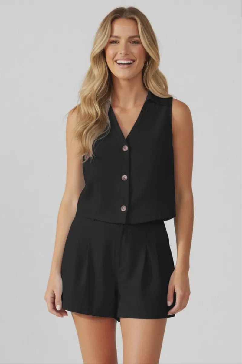 Soft Matte Cropped Vest Top, Color: Black, Size: M